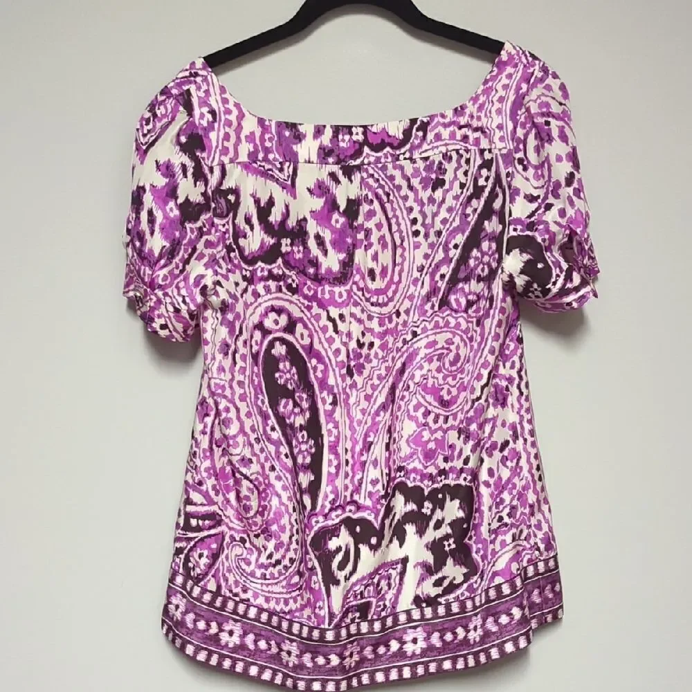 NWT Banana Republic Pink and Purple Smocked Puff Sleeve Blouse